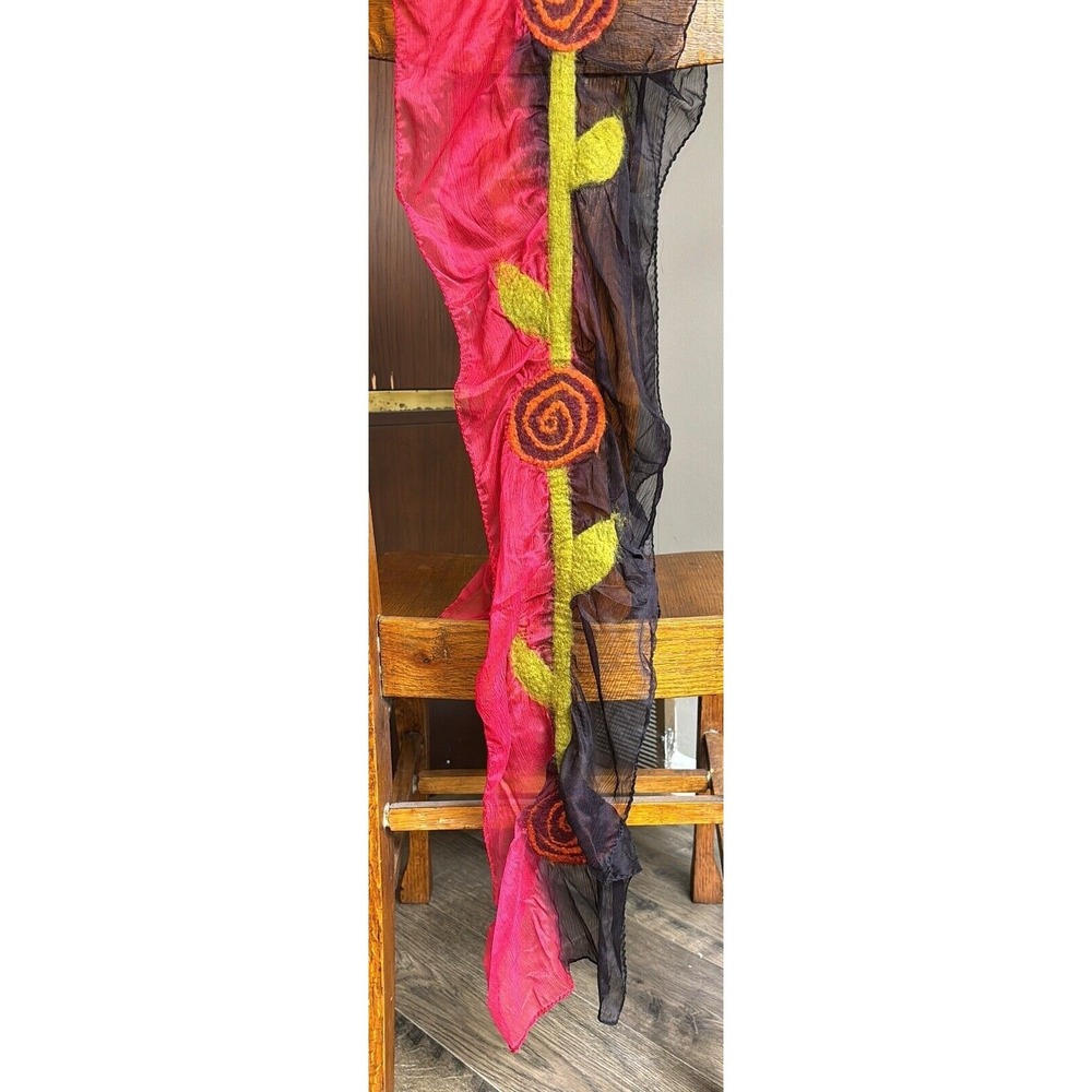 Felted Scarf: Handmade Multi-Colored Merino Wool and Silk Floral‎ NWT  54x9"